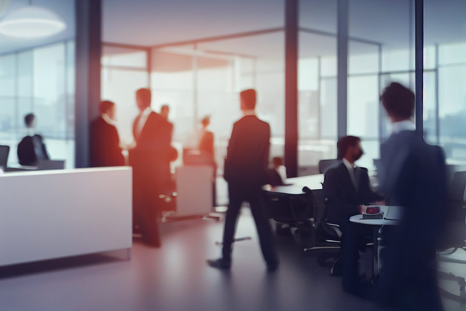 Blurred soft of people meeting at table. business people talking in modern office. Generative AI.